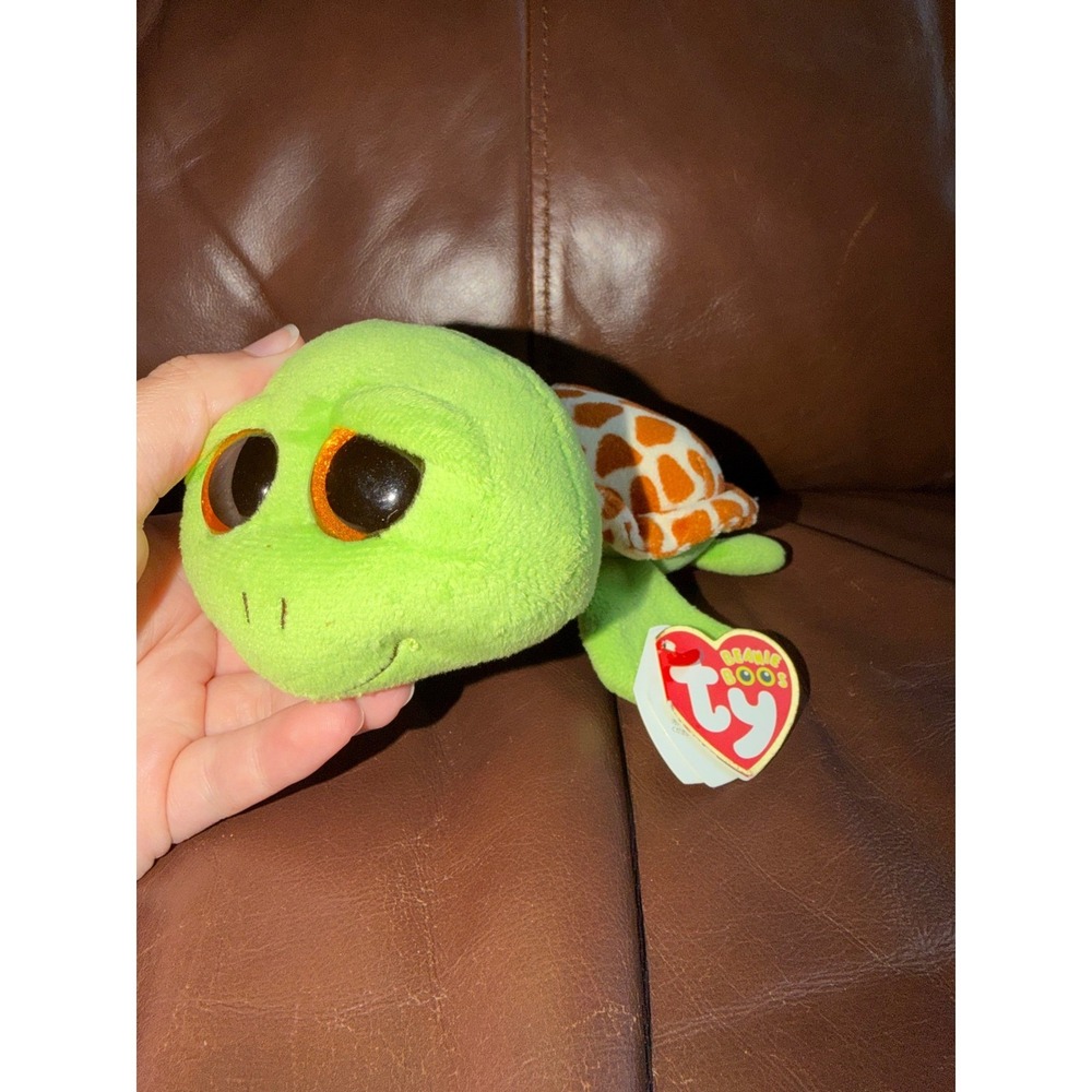 Ty Beanie Boos Zippy the Turtle Green Orange Shell Glitter Eyes Plush 6 inch